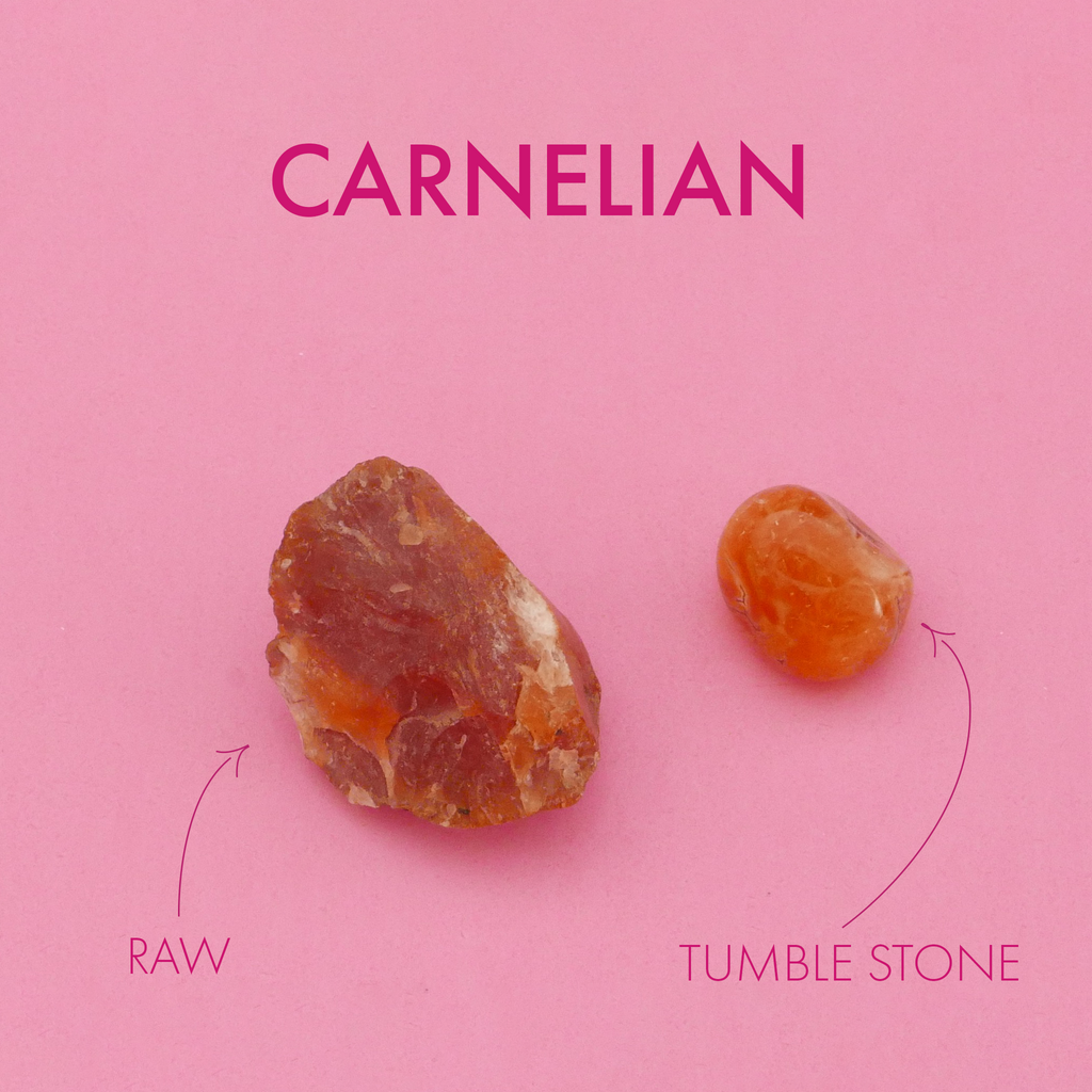 Raw carnelian and polished carnelian healing crystals